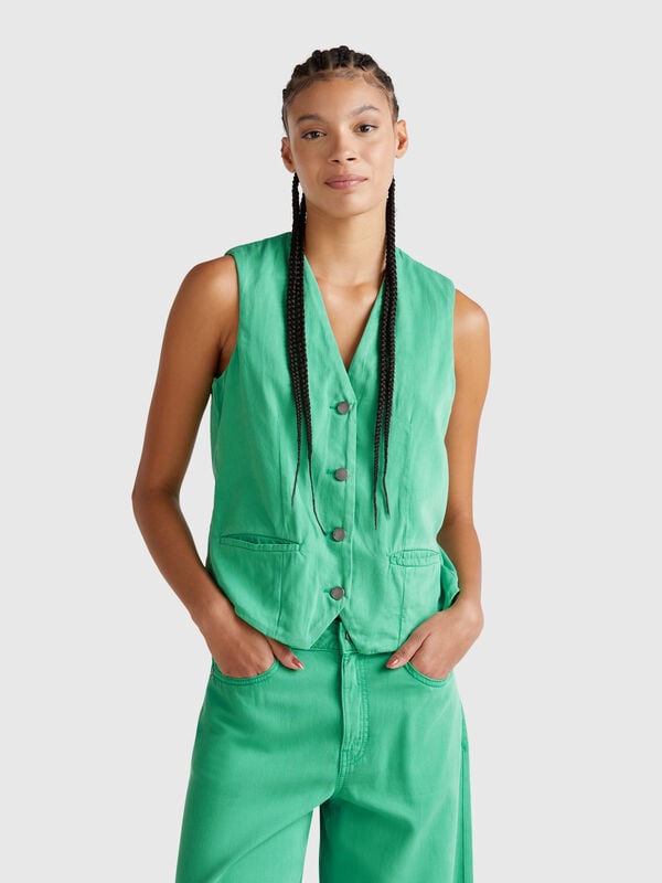 Gilet verde in misto cotone Donna