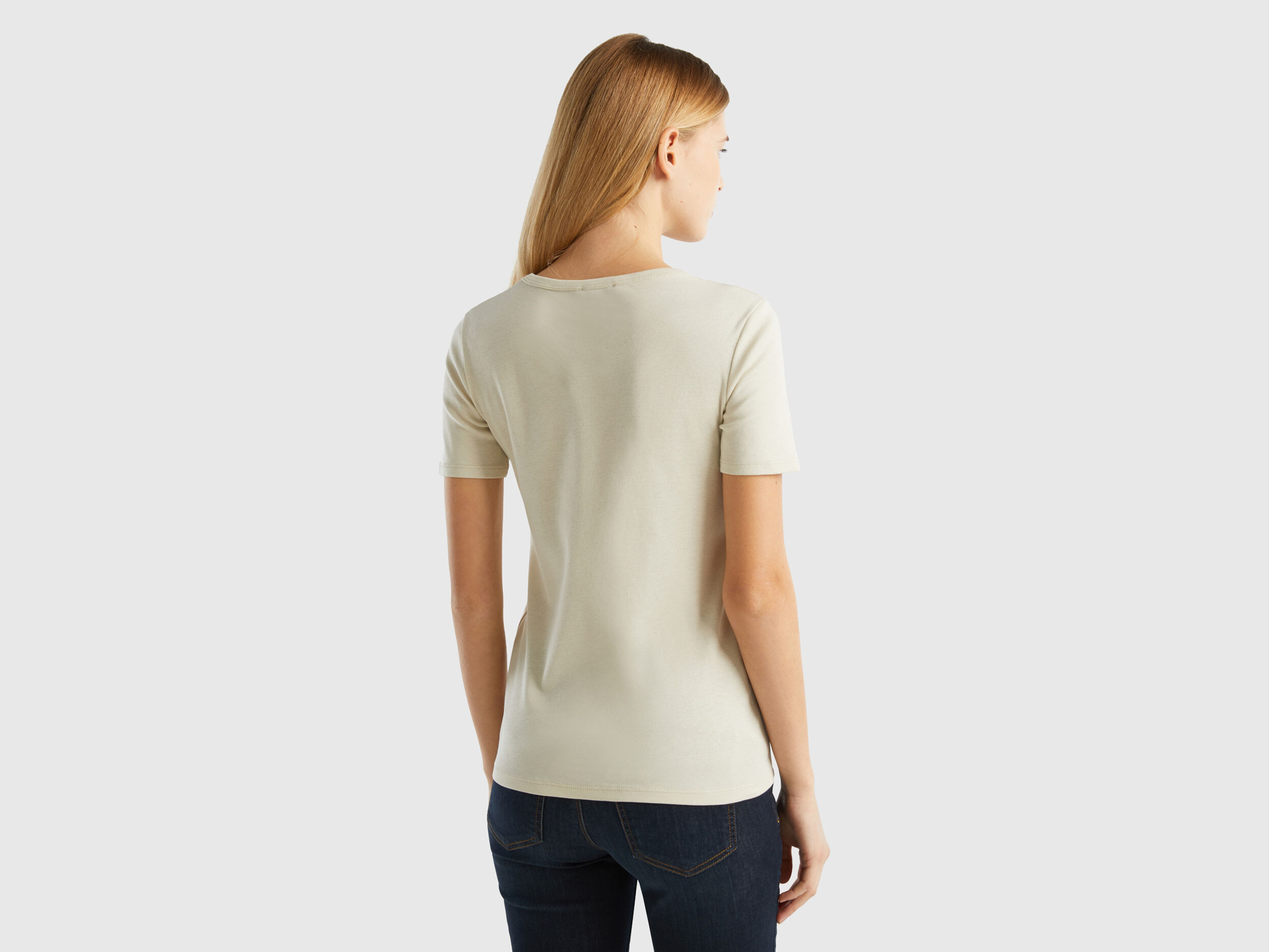 T shirt 100 cotone con stampa logo glitter Beige Benetton