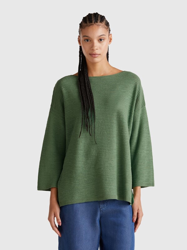 Maglia in misto lino con manica a 3/4 Donna