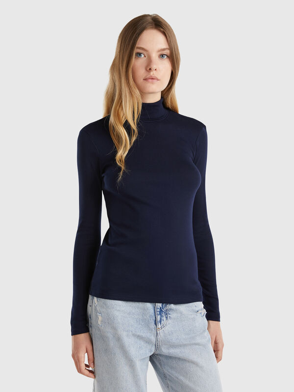 T-shirt a manica lunga con collo alto Donna