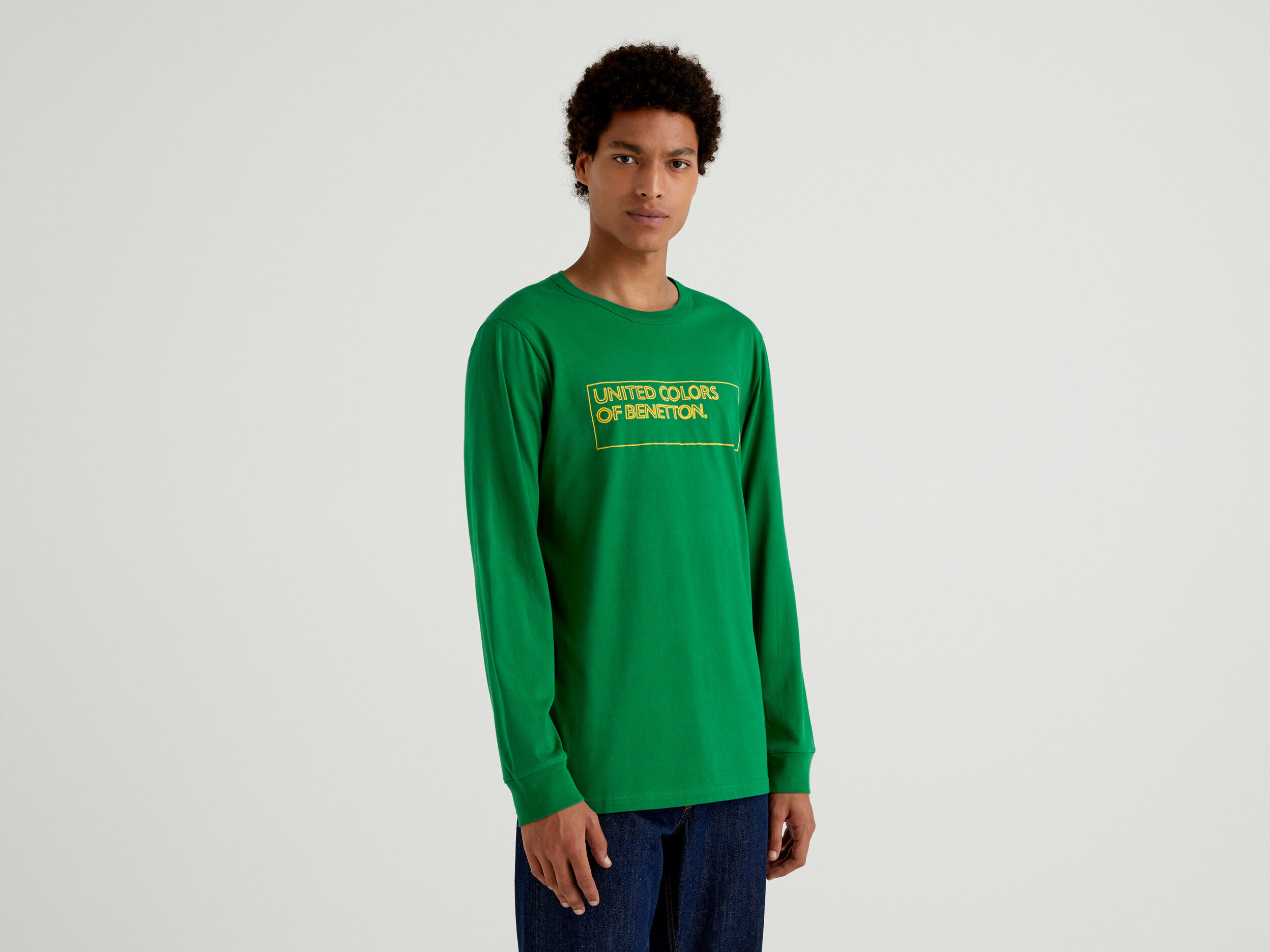 Maglietta In Cotone Bio Con Stampa United Colors of Benetton Abbigliamento Top e t-shirt T-shirt T-shirt a maniche lunghe 