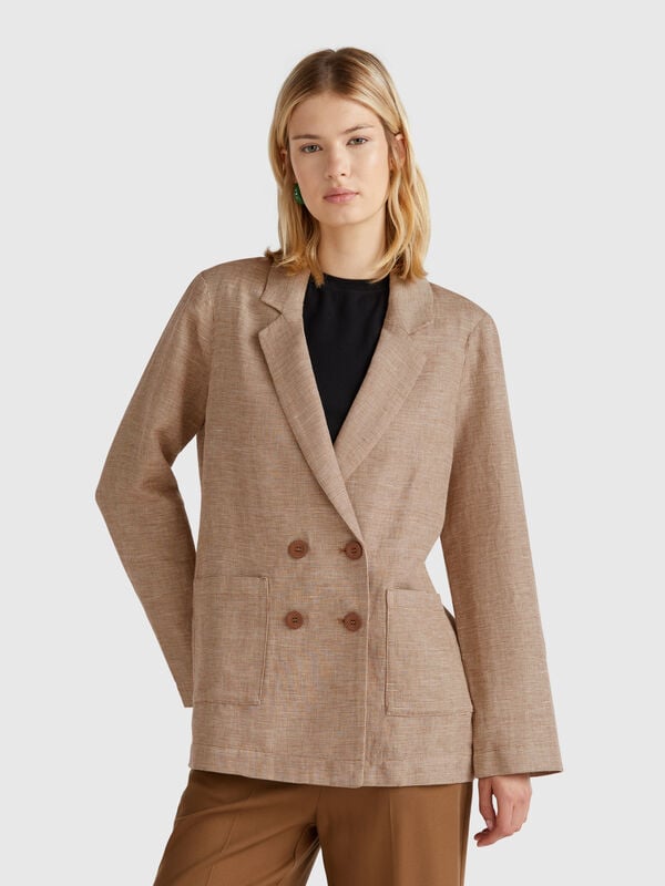 Giacca doppiopetto in misto lino Donna