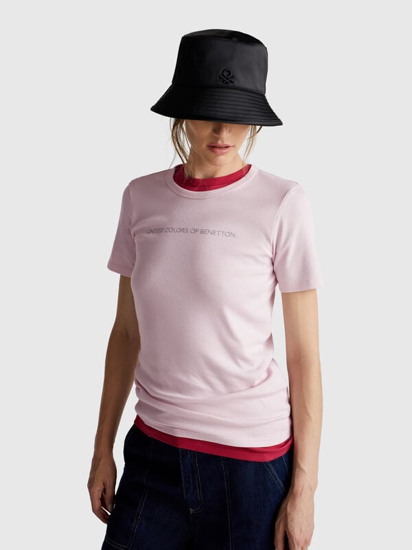 T-shirt 100% cotone con stampa logo glitter Donna