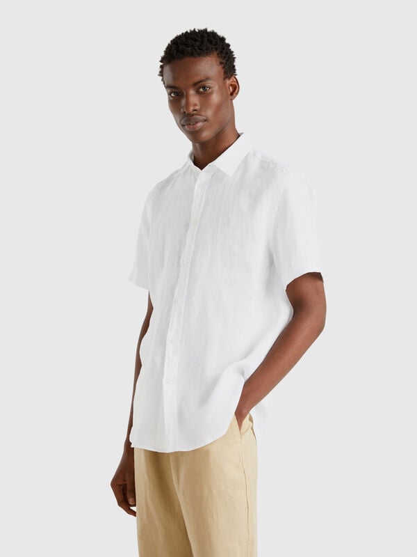 Camicia a manica corta in puro lino Uomo