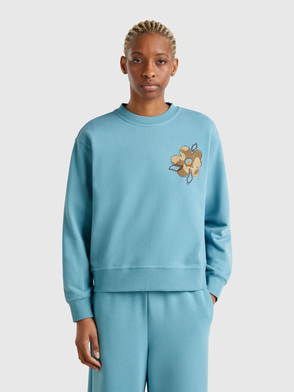 Felpa con ricamo floreale Donna