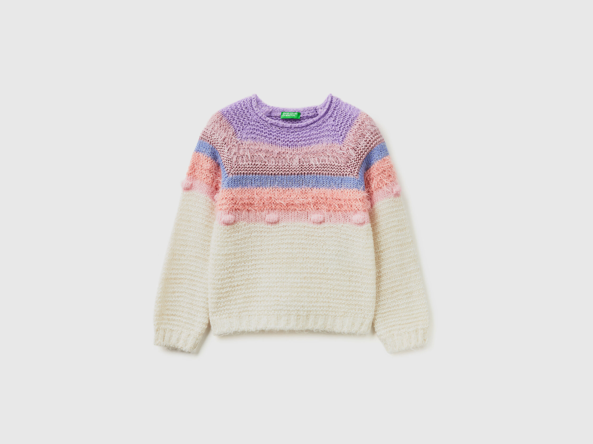 Maglia a righe con lurex Bianco Panna Bambina Benetton