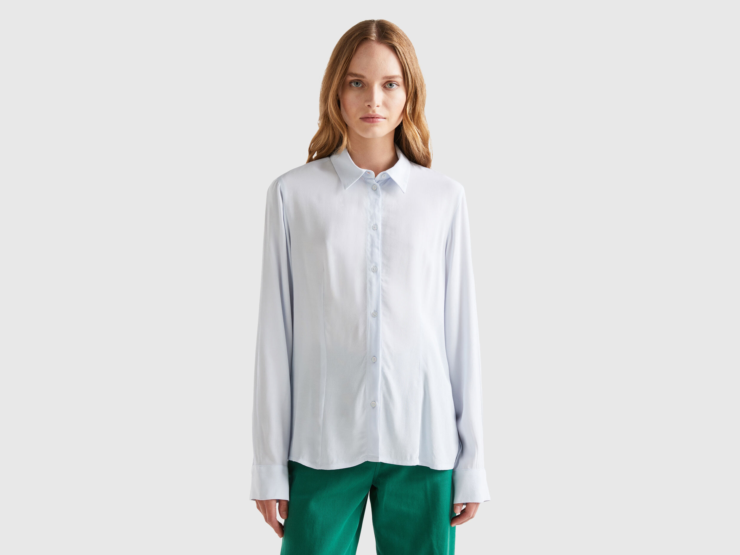 Camicia sfiancata in viscosa Celeste Donna Benetton