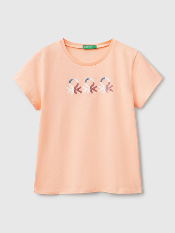 T-shirt con logo glitter in cotone Bambina