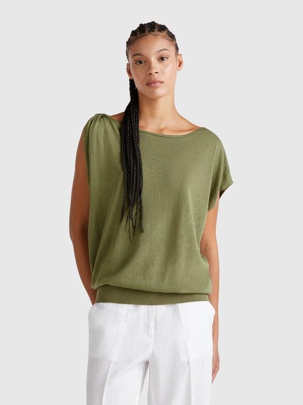 Maglia asimmetrica in misto lino Donna