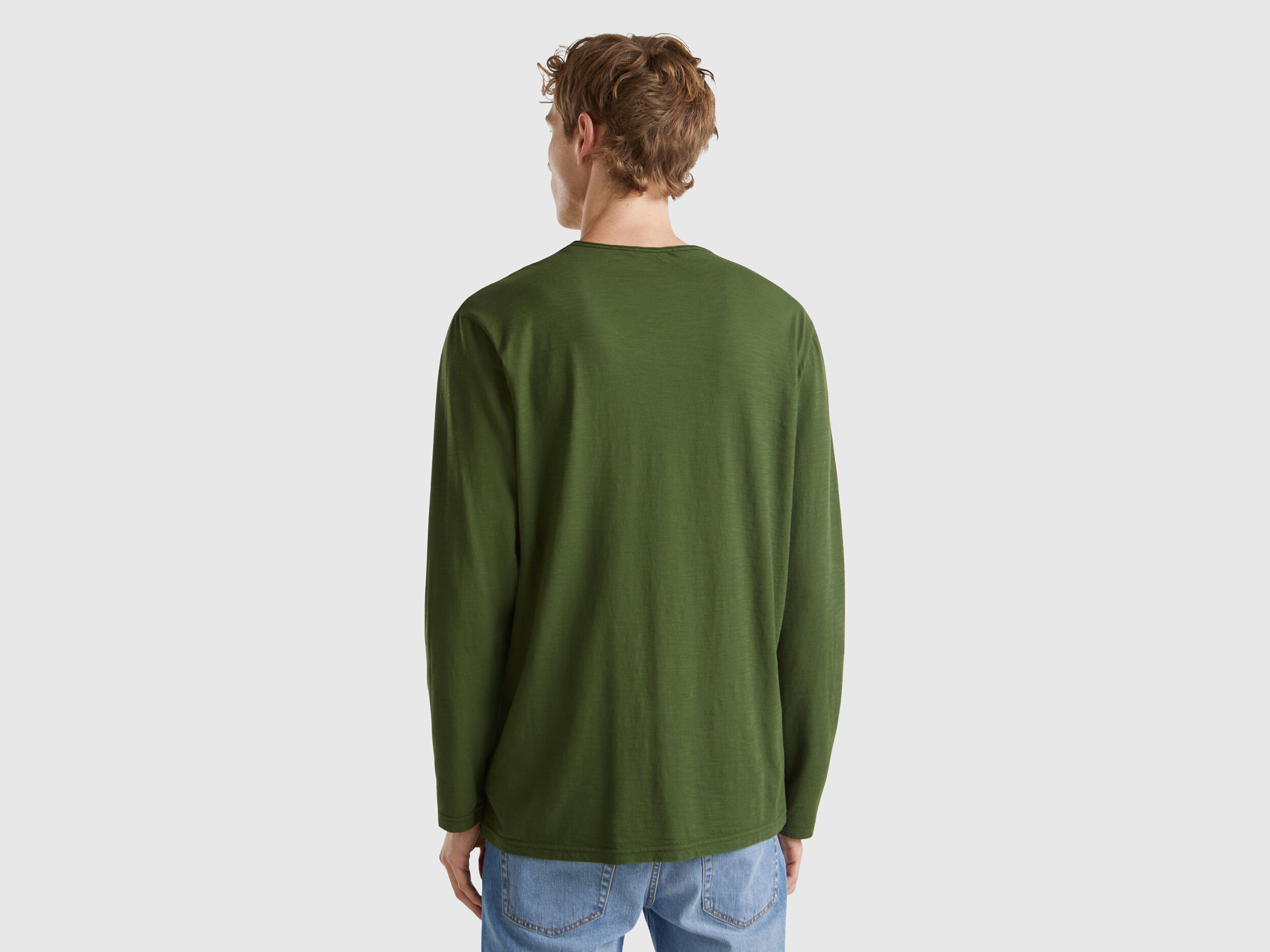 T shirt a manica lunga in 100 cotone Verde oliva Benetton