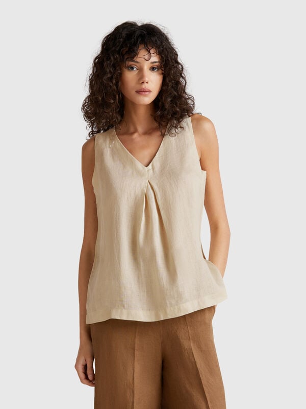 Blusa smanicata in puro lino Donna