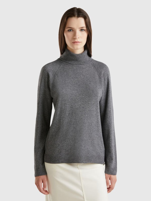 Dolcevita grigio scuro in misto lana e cashmere Donna