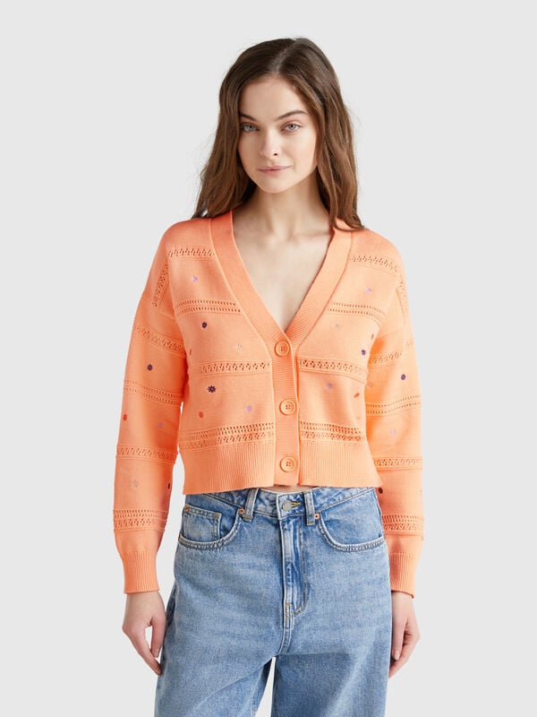 Cardigan con fiori ricamati Donna