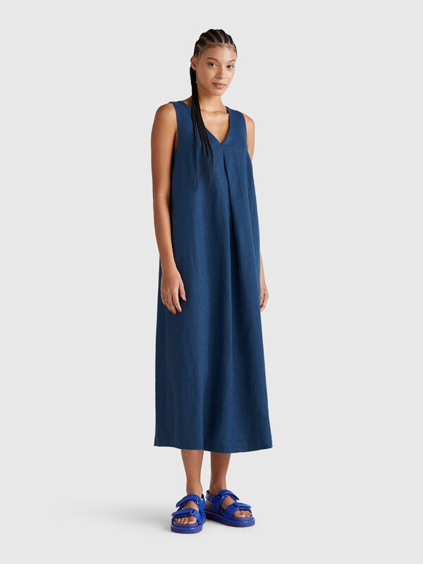 Vestito smanicato in puro lino Donna