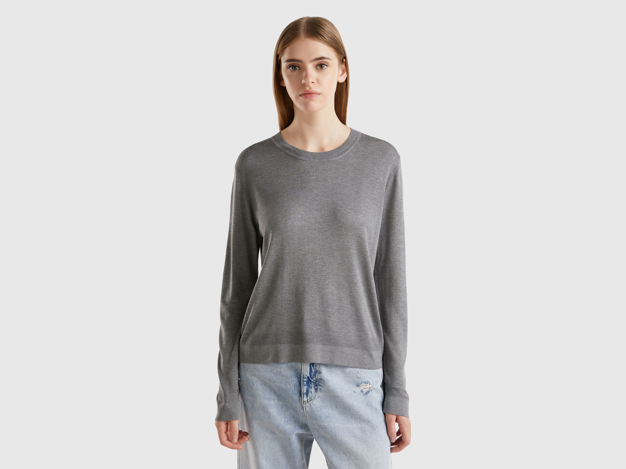 Maglia manica lunga in misto seta Grigio Benetton