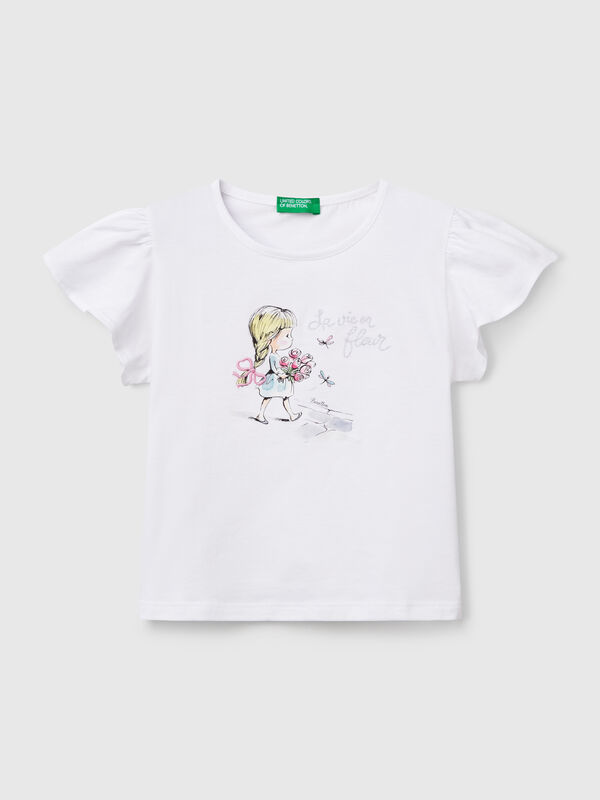 T-shirt con stampa e ricamo Bambina