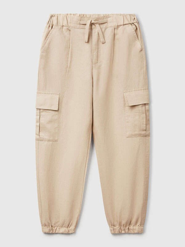 Pantaloni cargo in misto lino Bambina