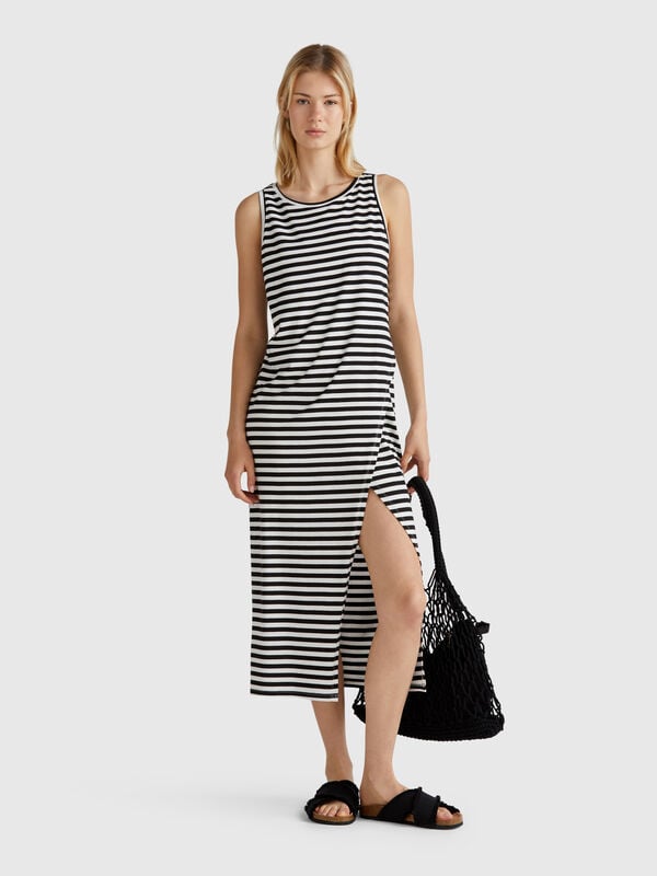 Vestito a righe con spacco Donna