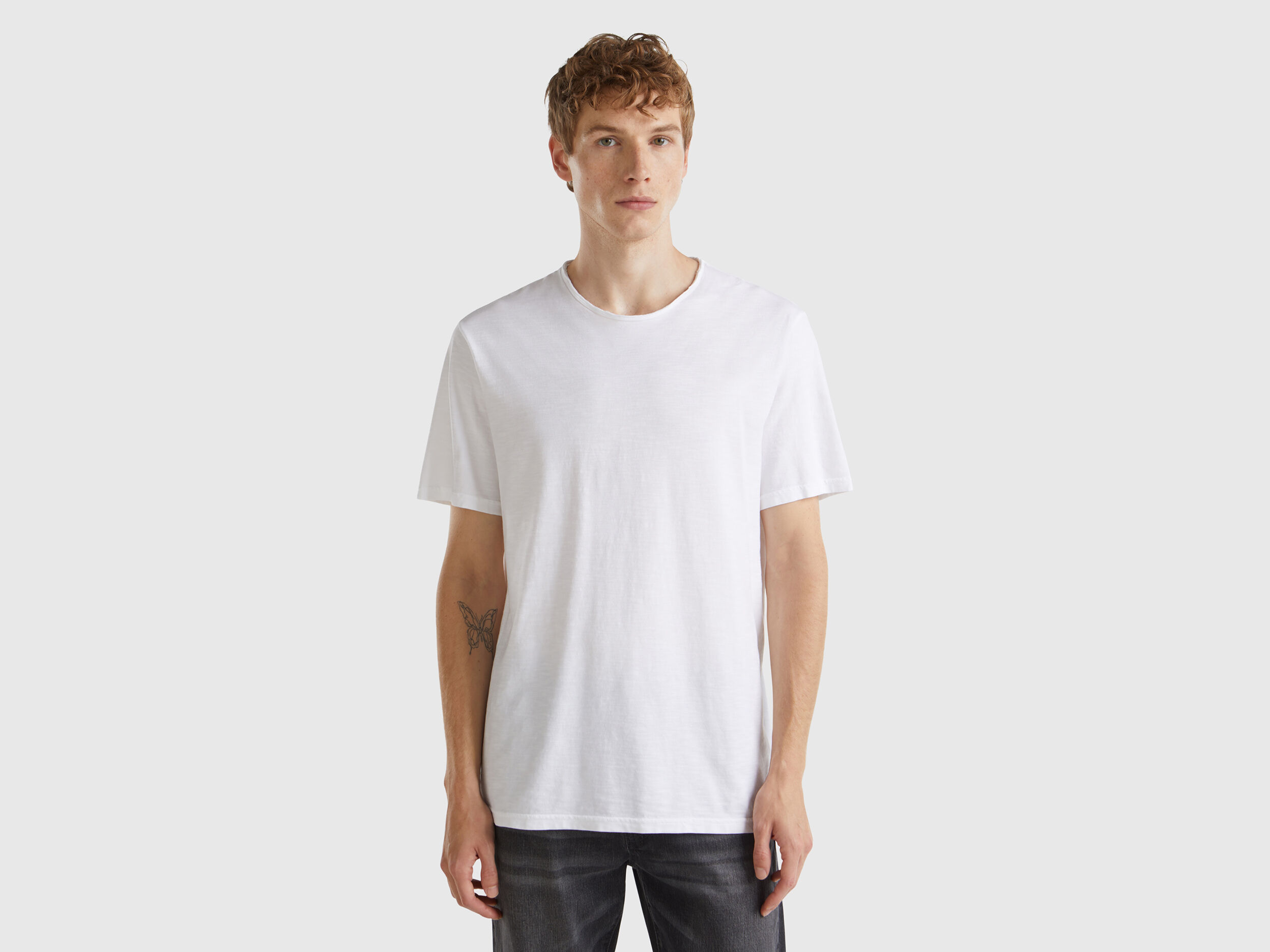 T shirt bianca in cotone fiammato Bianco Benetton