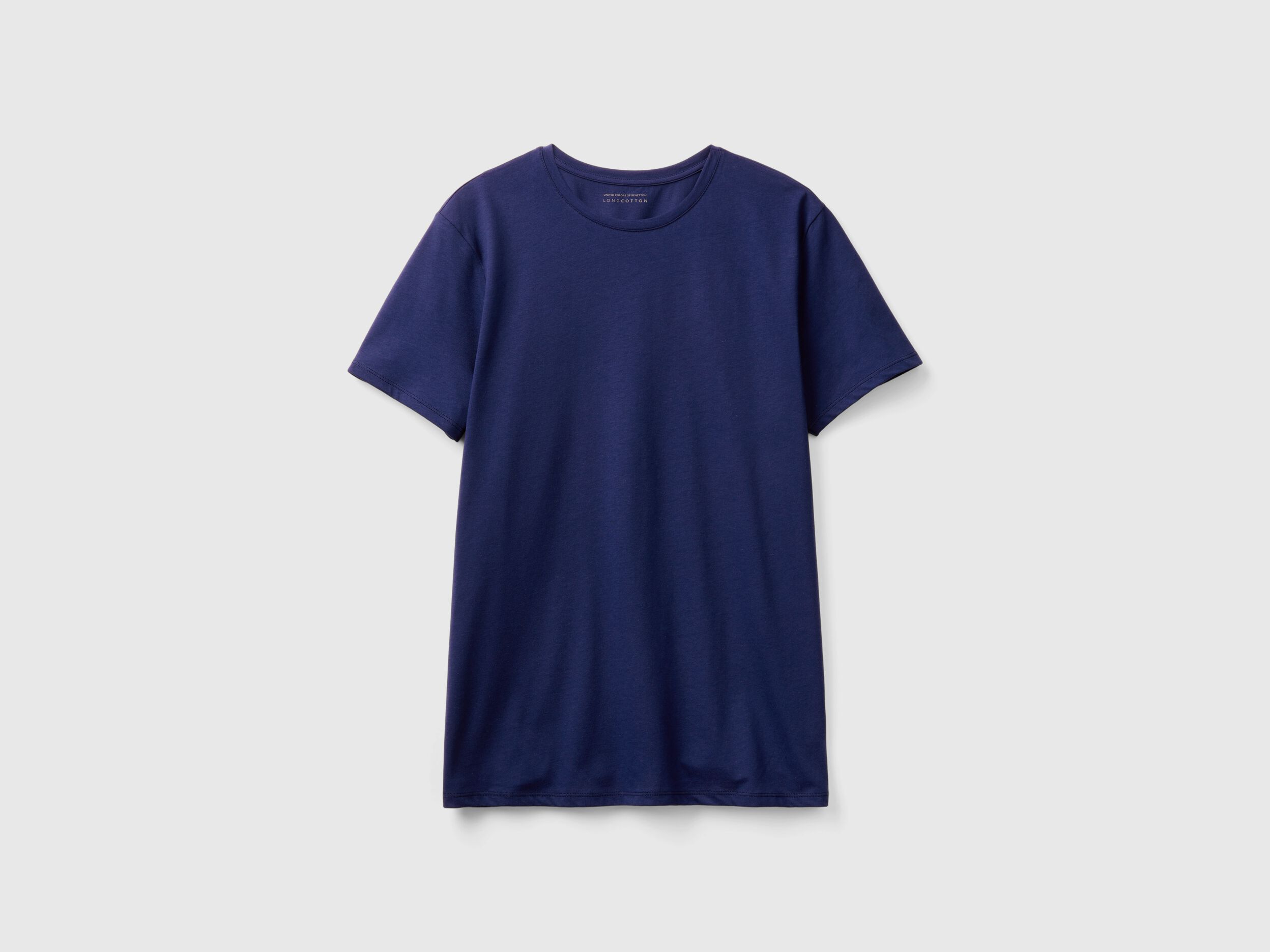 T shirt in cotone a fibra lunga Blu Scuro Benetton