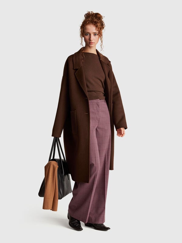 Pantaloni ampi rosa pied de poule Donna