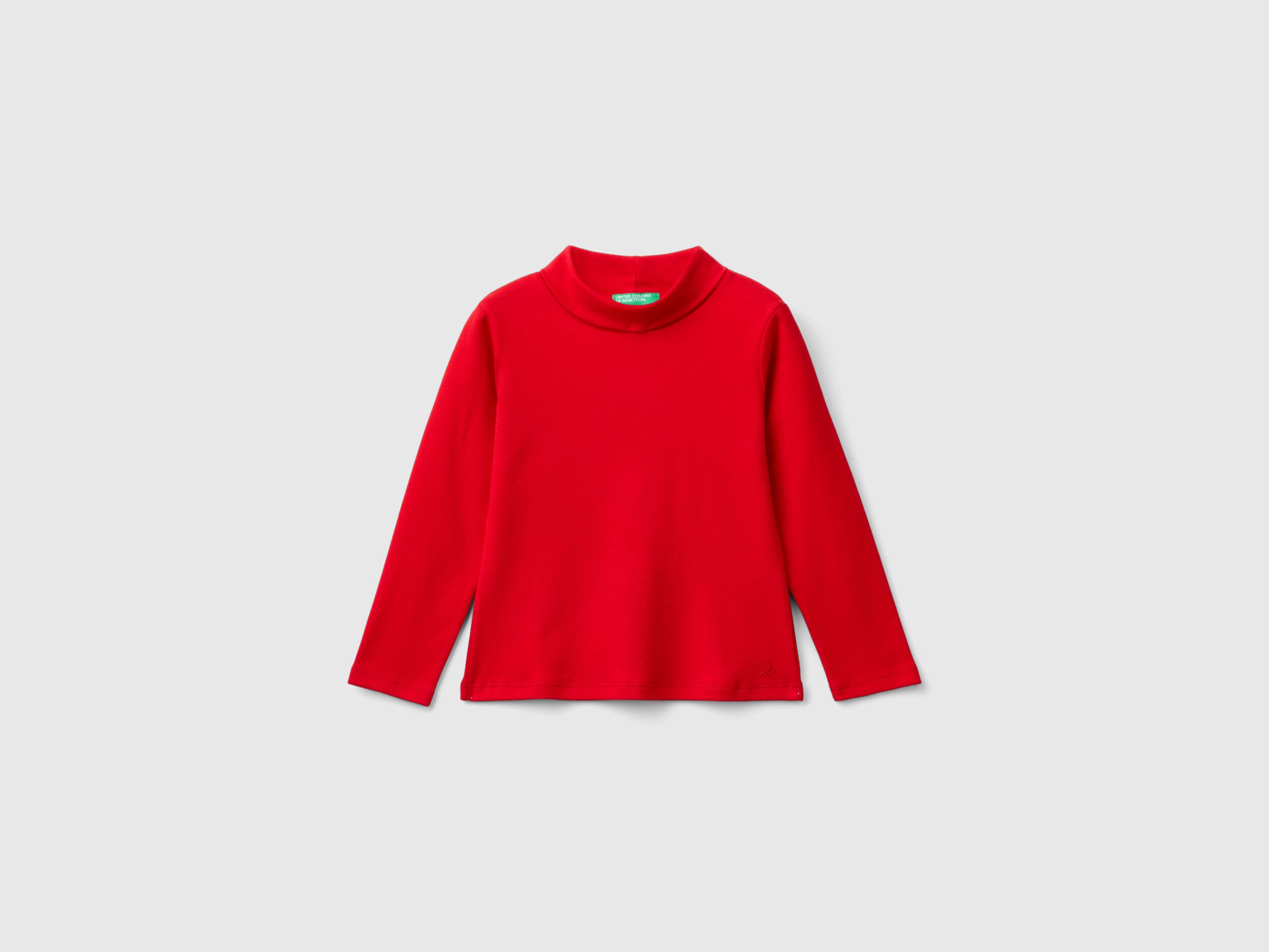 T shirt dolcevita in caldo cotone bio Rosso Benetton