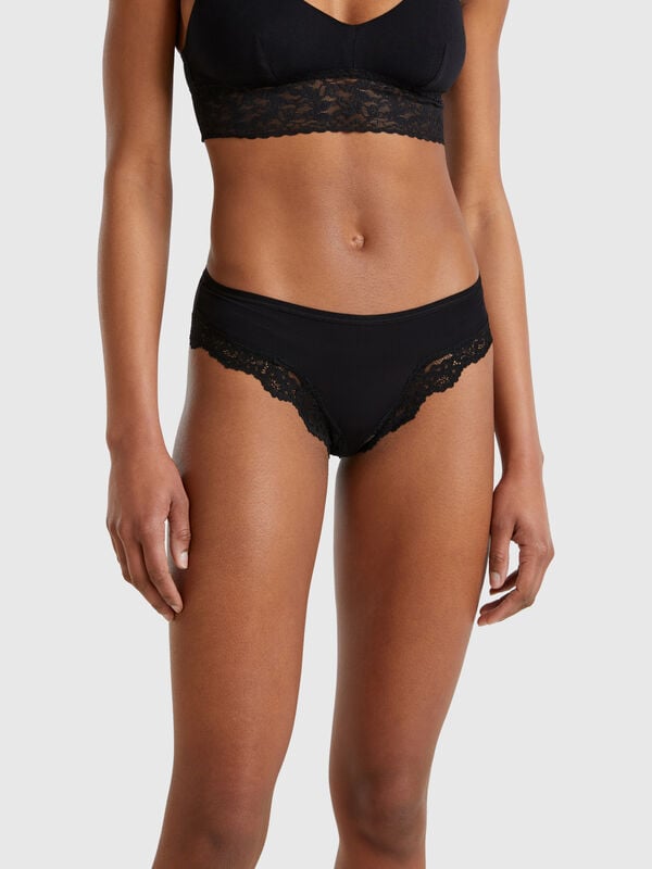 Slip fianco alto con inserti in pizzo Donna
