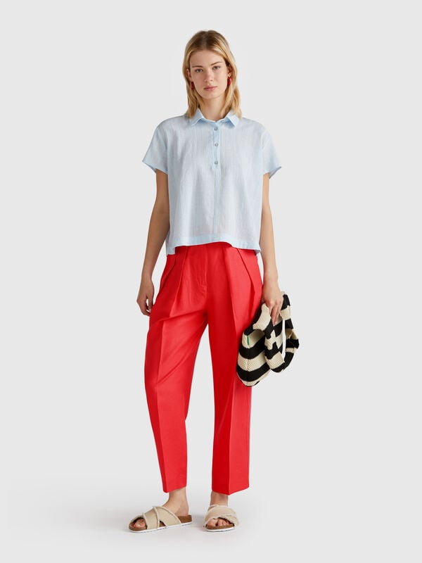 Pantaloni ampi in misto lino Donna