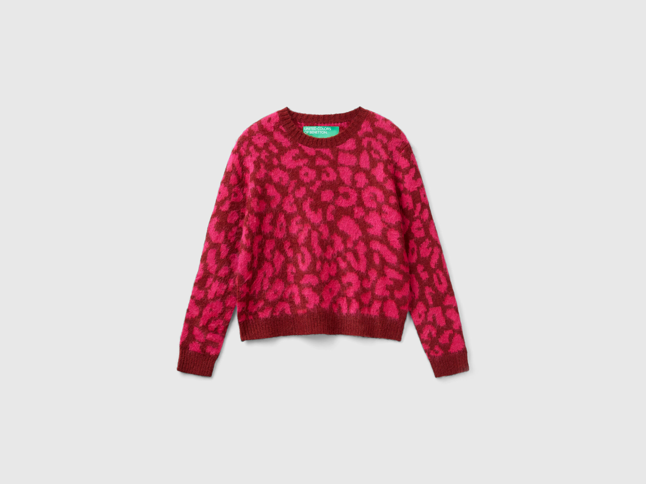 Maglione animalier in misto mohair Rosso Donna Benetton