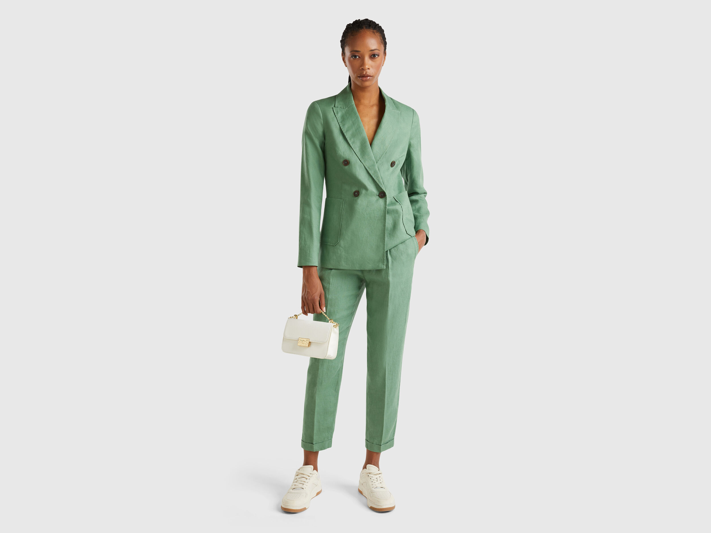 Pantaloni regular fit in puro lino Verde Benetton
