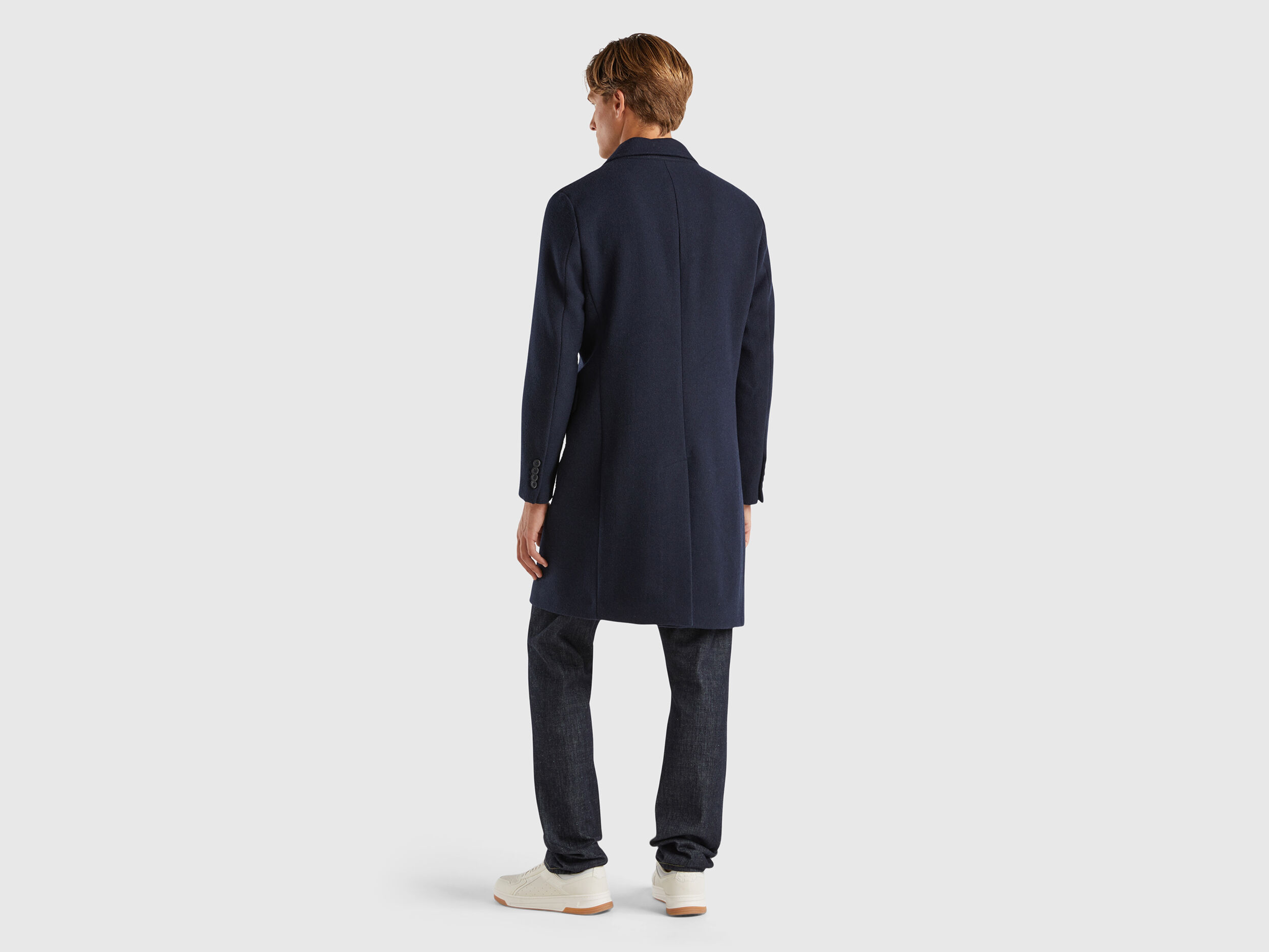 Cappotto foderato in misto lana Blu Scuro Benetton