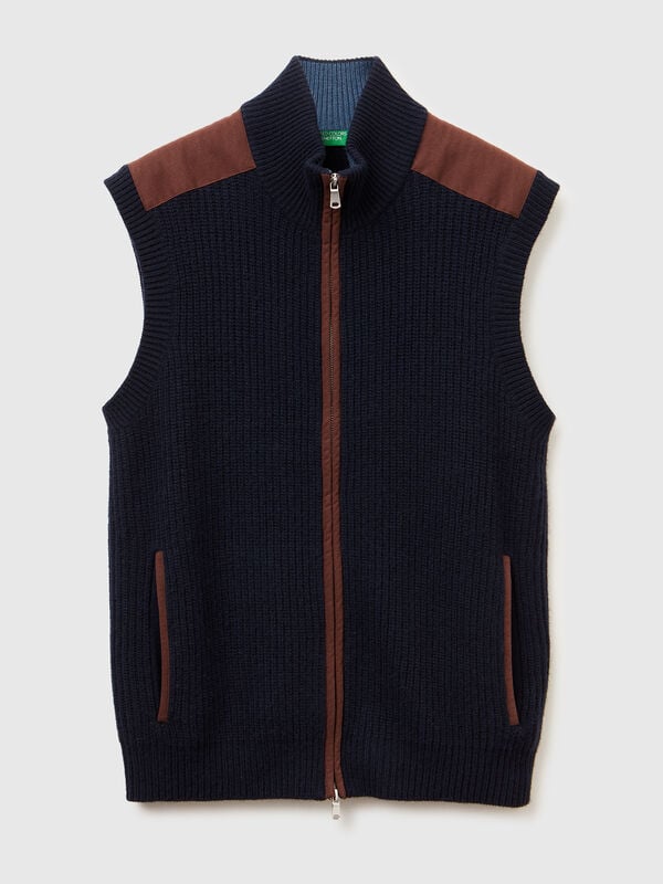 Gilet con zip in misto lana Uomo