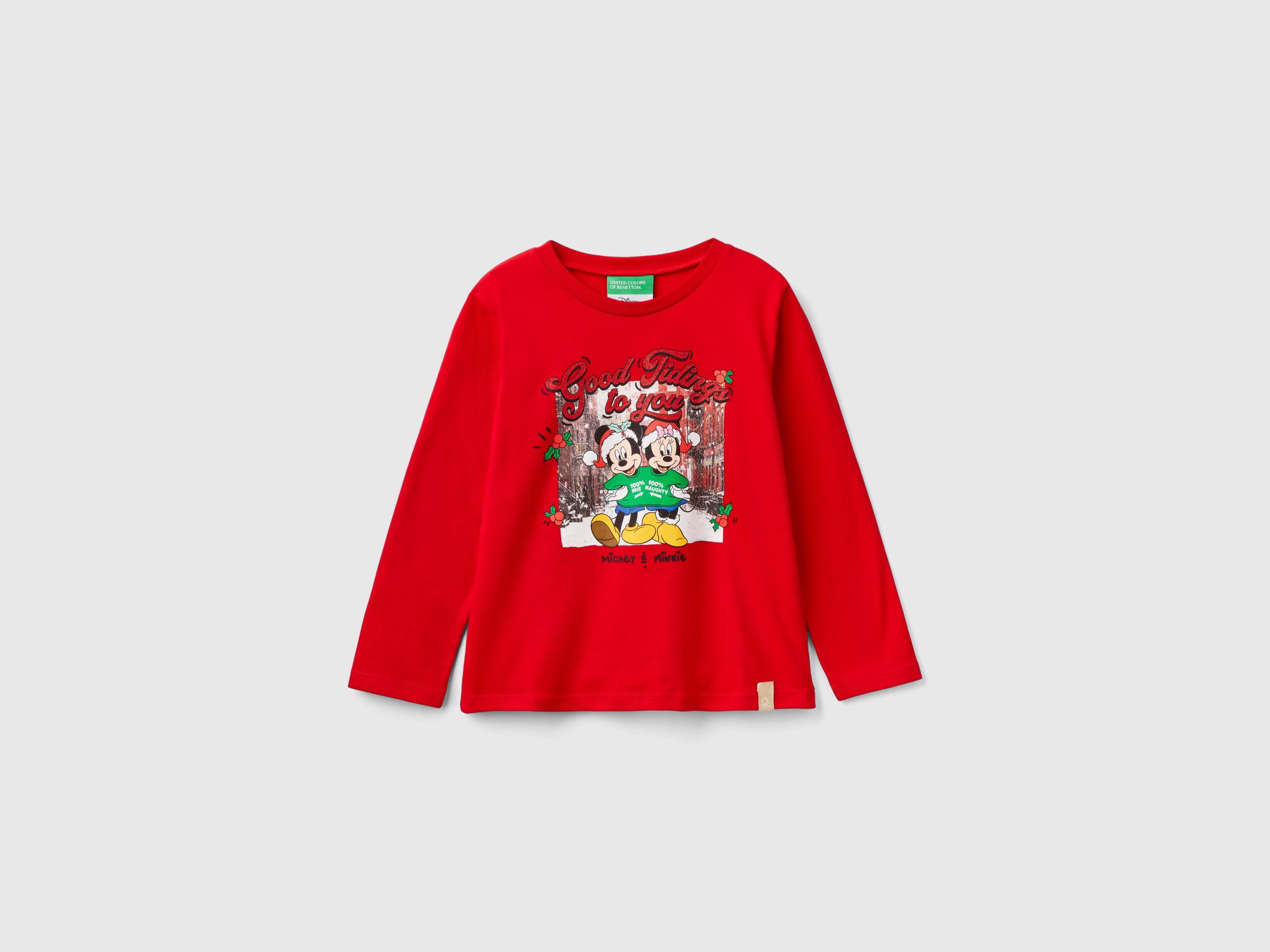 Maglietta natalizia Minnie e Topolino Rosso Benetton