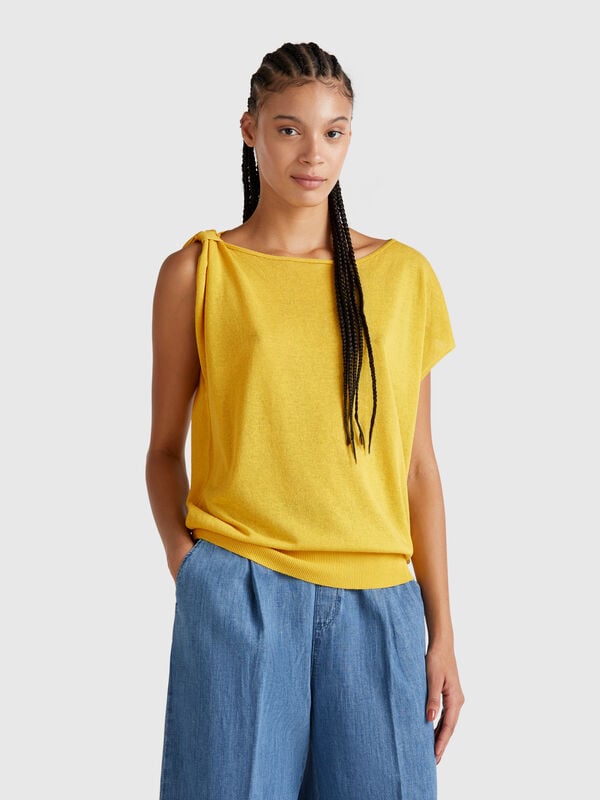 Maglia asimmetrica in misto lino Donna