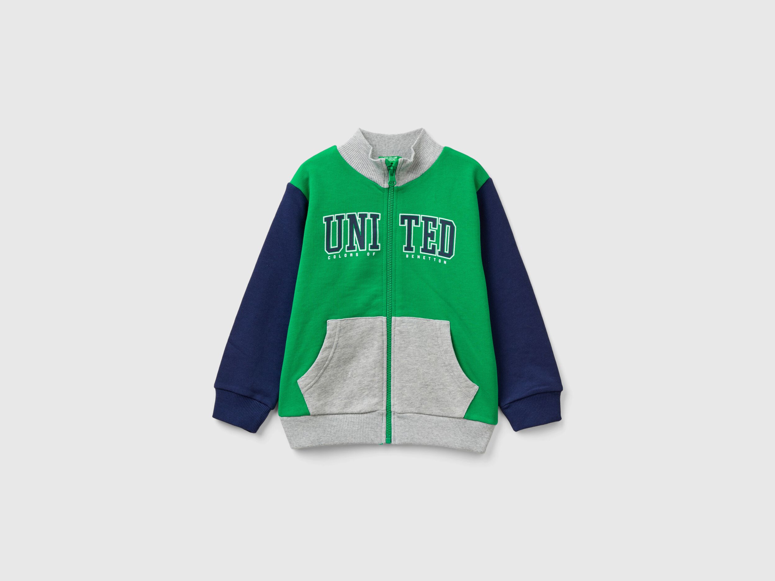 Felpa in cotone bio con zip Multi color Benetton