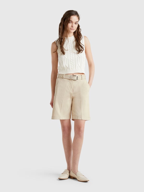 Bermuda con risvolto in cotone stretch Donna