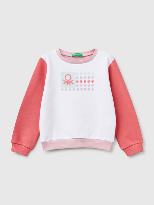 Felpa in cotone con stampa glitter Bambina