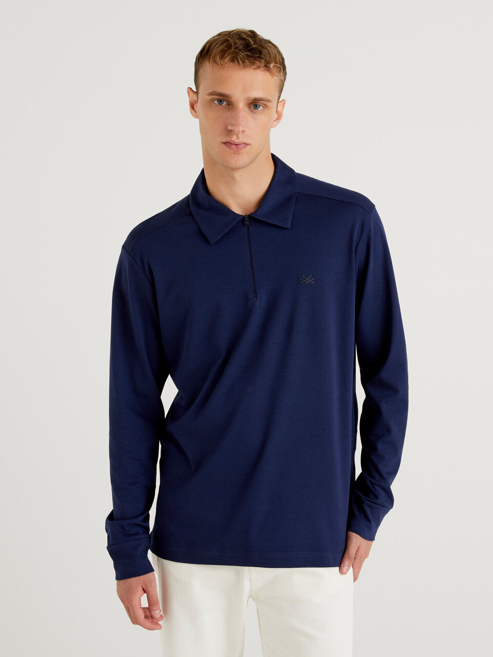 Polo Manica Corta In Puro Lino da Uomo di Benetton in Blu Uomo Abbigliamento da T-shirt da Polo 