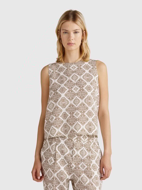 Top stampato in puro lino Donna