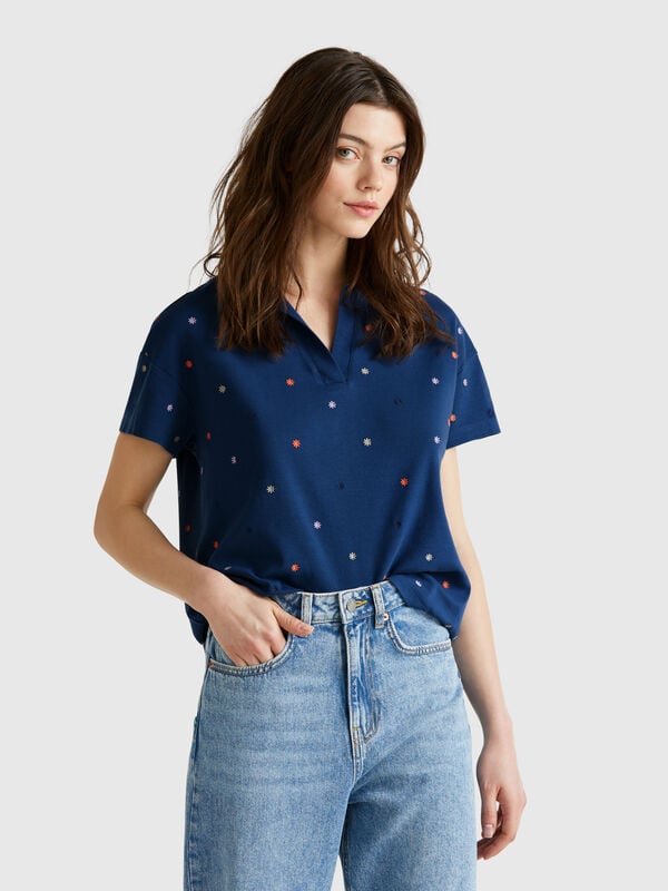 Polo con ricamo fiori Donna