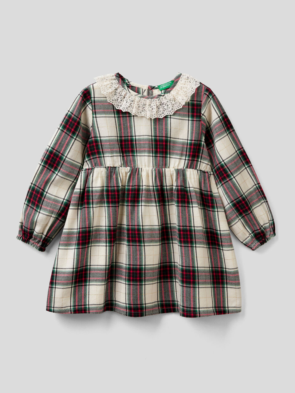 Vestito tartan con colletto in pizzo image number 1
