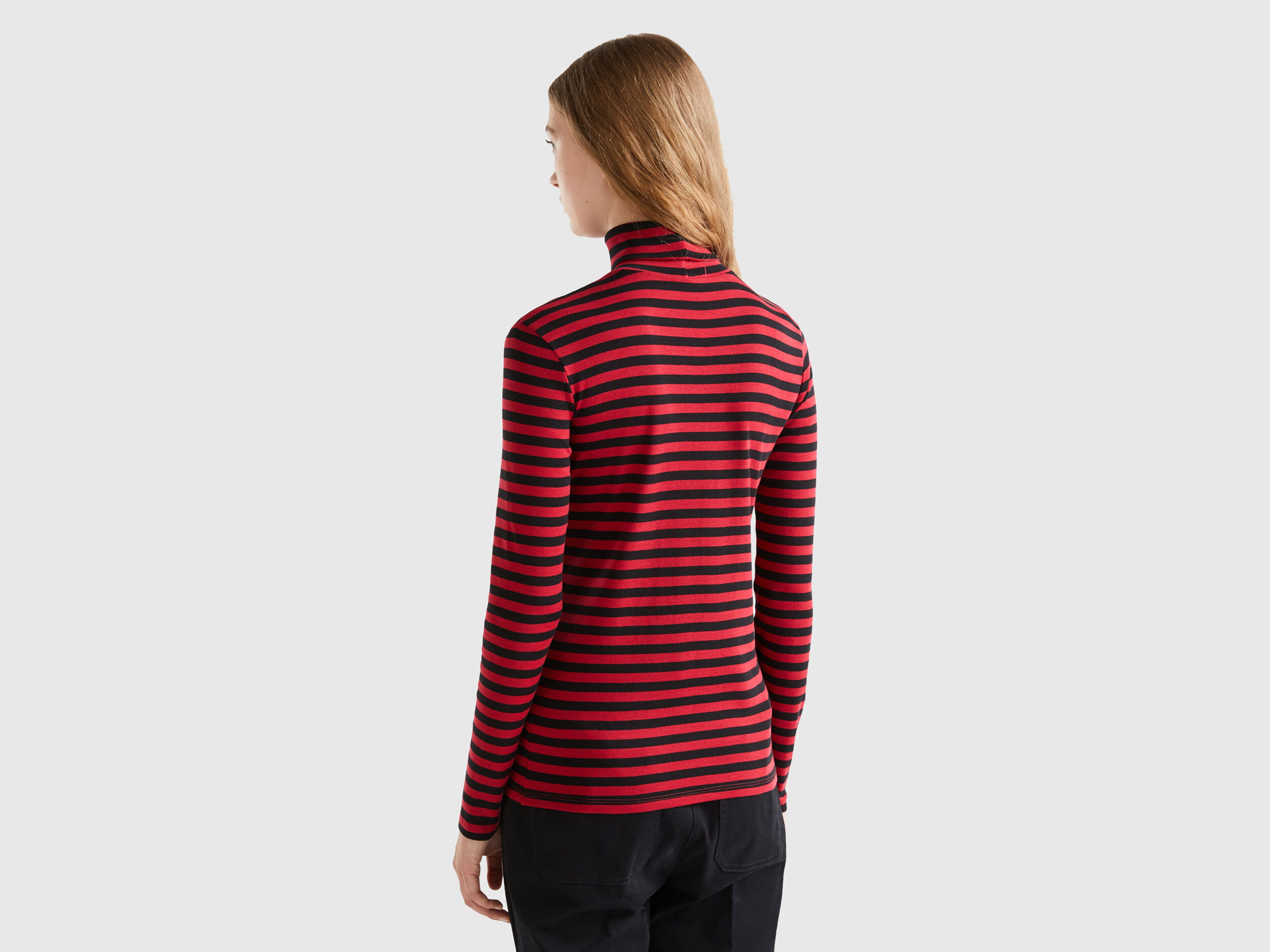 T shirt lupetto a righe Rosso Donna Benetton