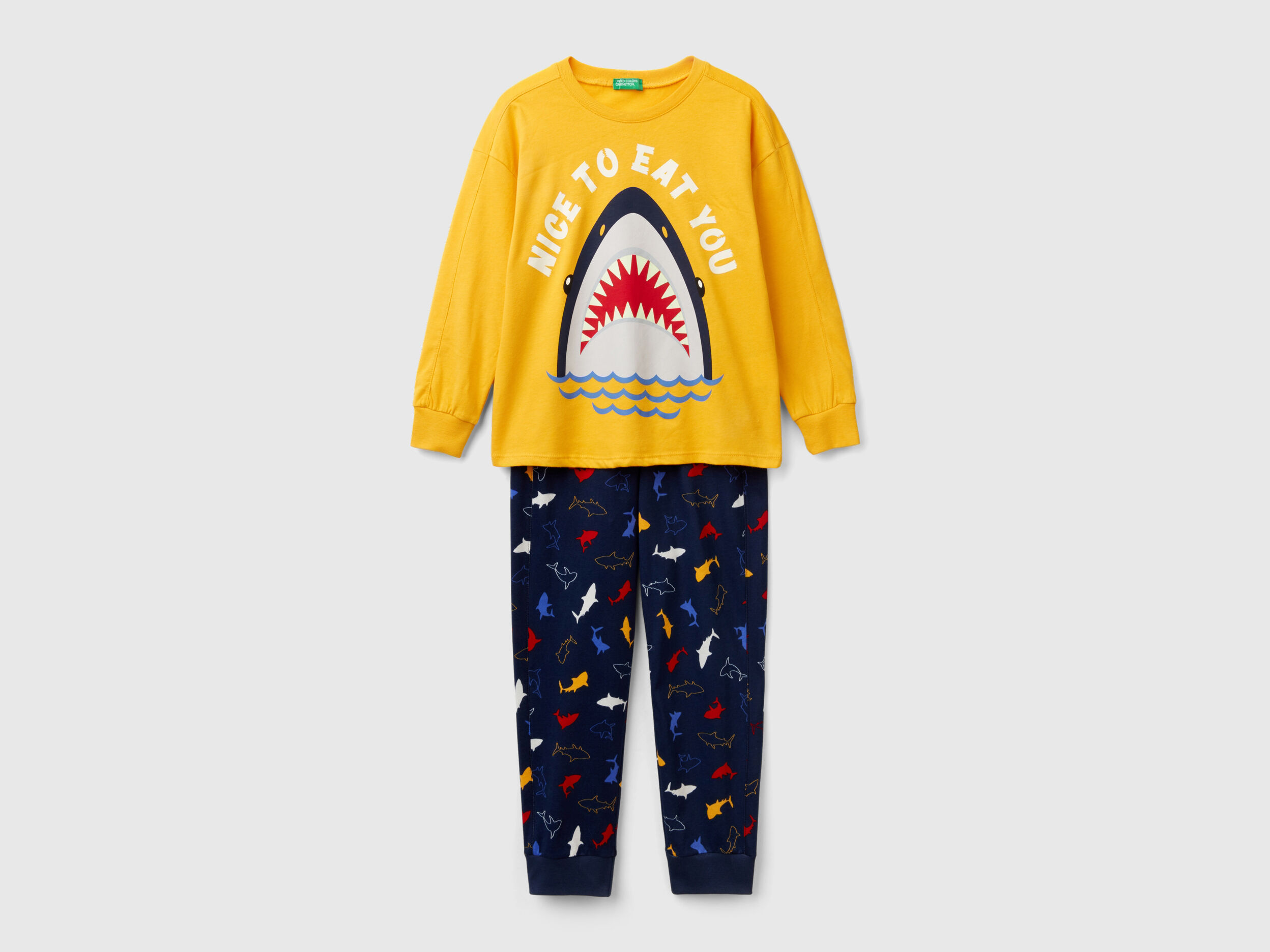 Pigiama lungo in caldo cotone Giallo Benetton