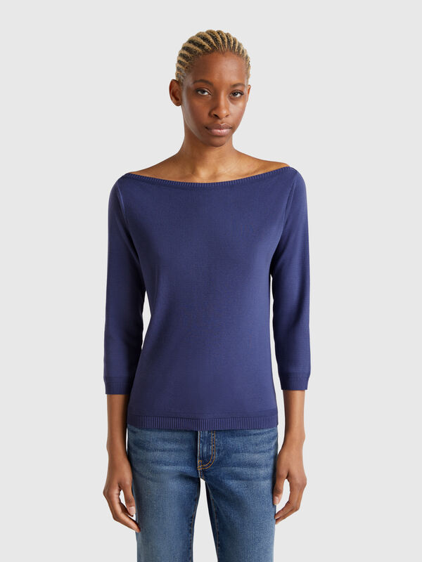 Maglia 100% cotone con scollo a barchetta Donna