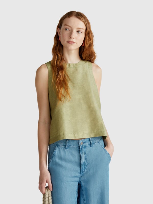 Blusa a righe in misto lino Donna