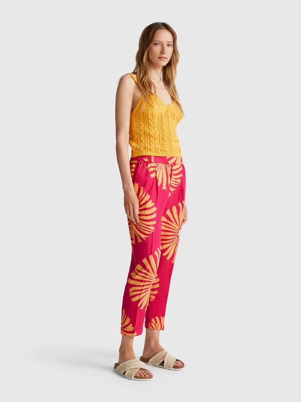 Pantaloni in lino stampato Donna