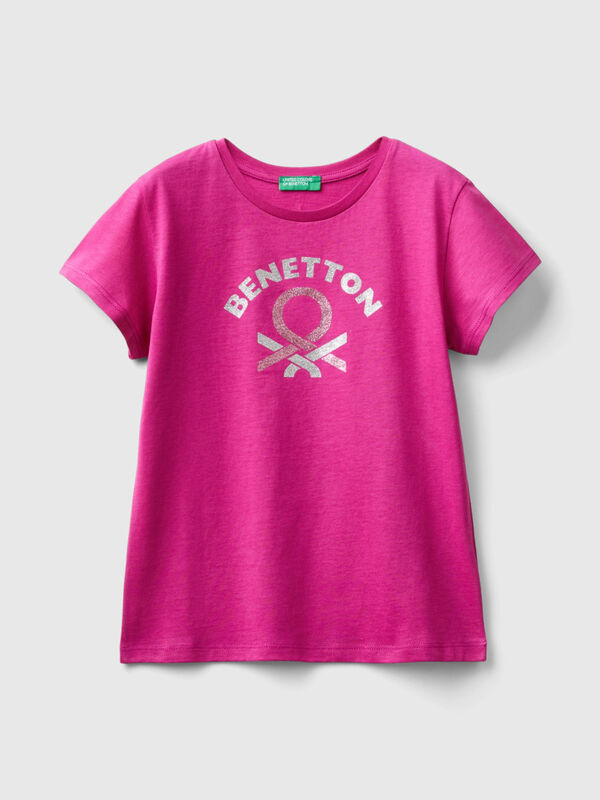 T-shirt con logo glitter in cotone bio Bambina