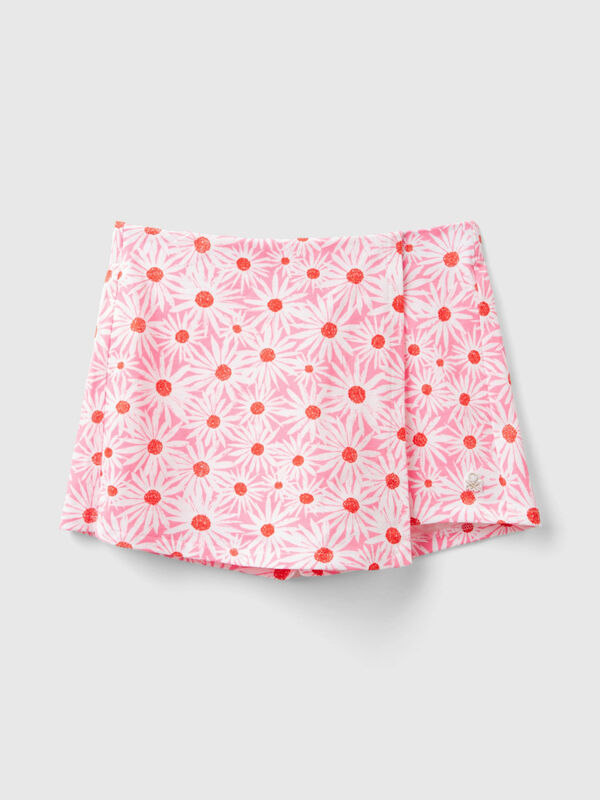 Gonna pantalone rosa con stampa fiori Bambina