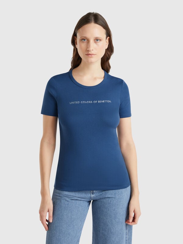 T-shirt 100% cotone con stampa logo glitter Donna