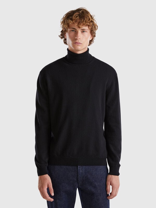 Dolcevita nero in pura lana Merino Uomo